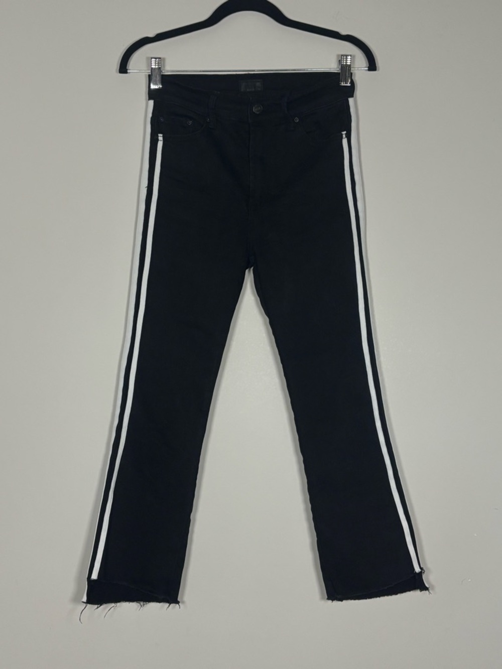 MOTHER Black Boot-Cut Jeans with White Side Stripes